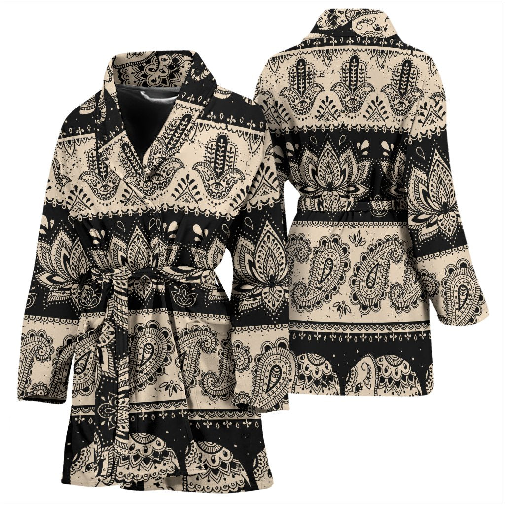 Elephant Hansa Lotus Pattern Women Bath Robe