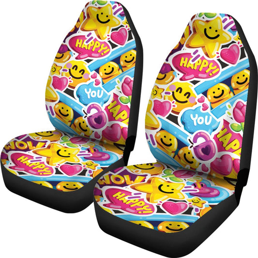 Emoji Sticker Print Pattern Universal Fit Car Seat Covers