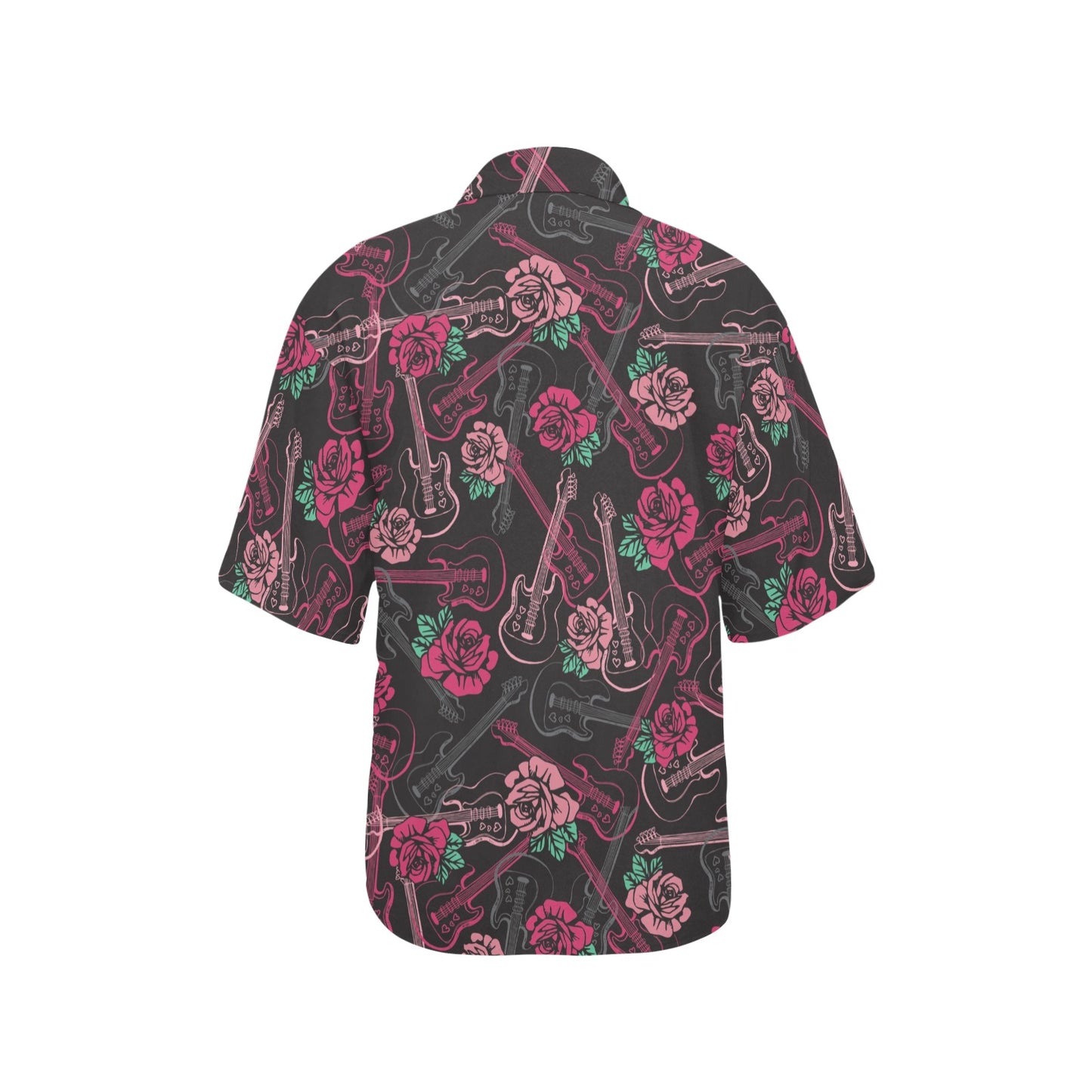Bass Guitar Pink Rose Pattern Print Design 01 Women's Hawaiian Shirt
