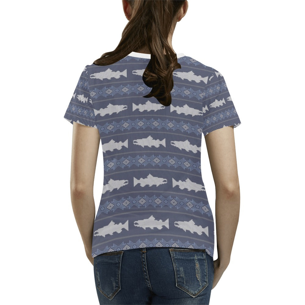 Salmon Fish Knit Style Print Design LKS304 Women's T-shirt