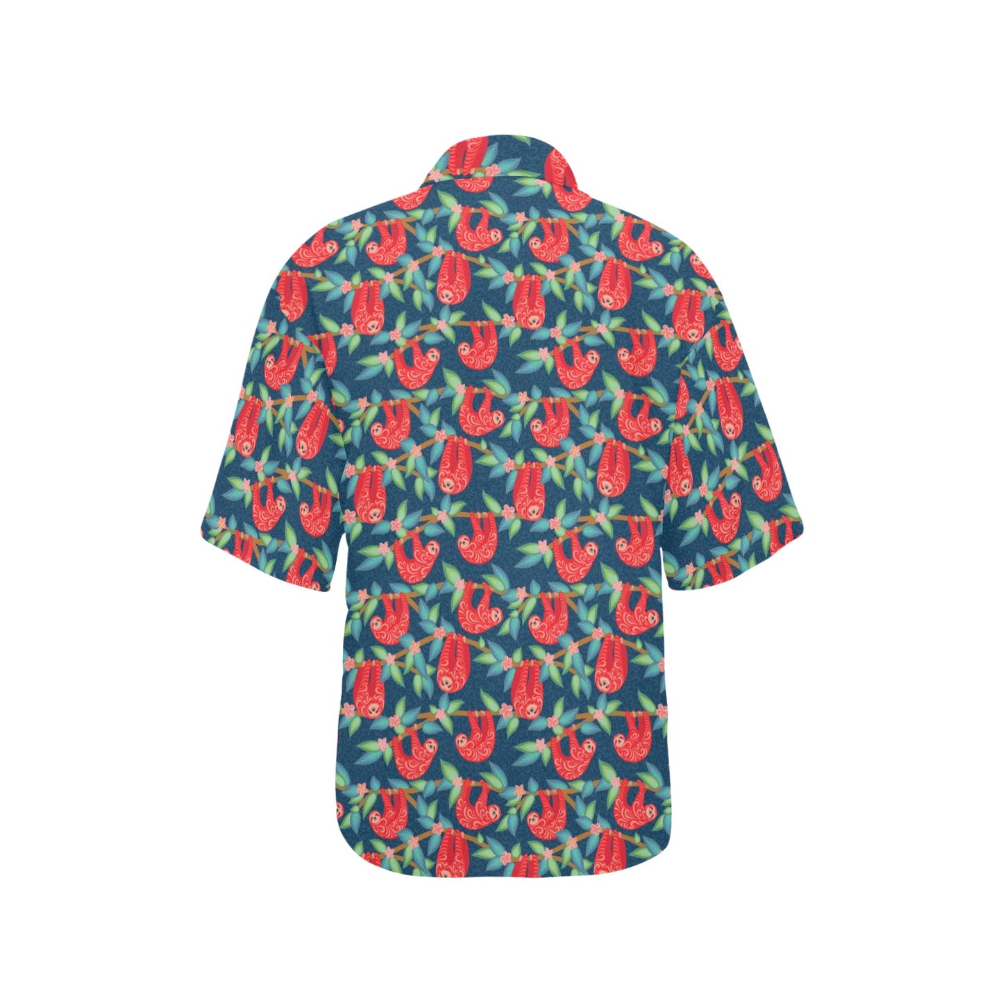 Sloth Red Design Themed Print Women's Hawaiian Shirt