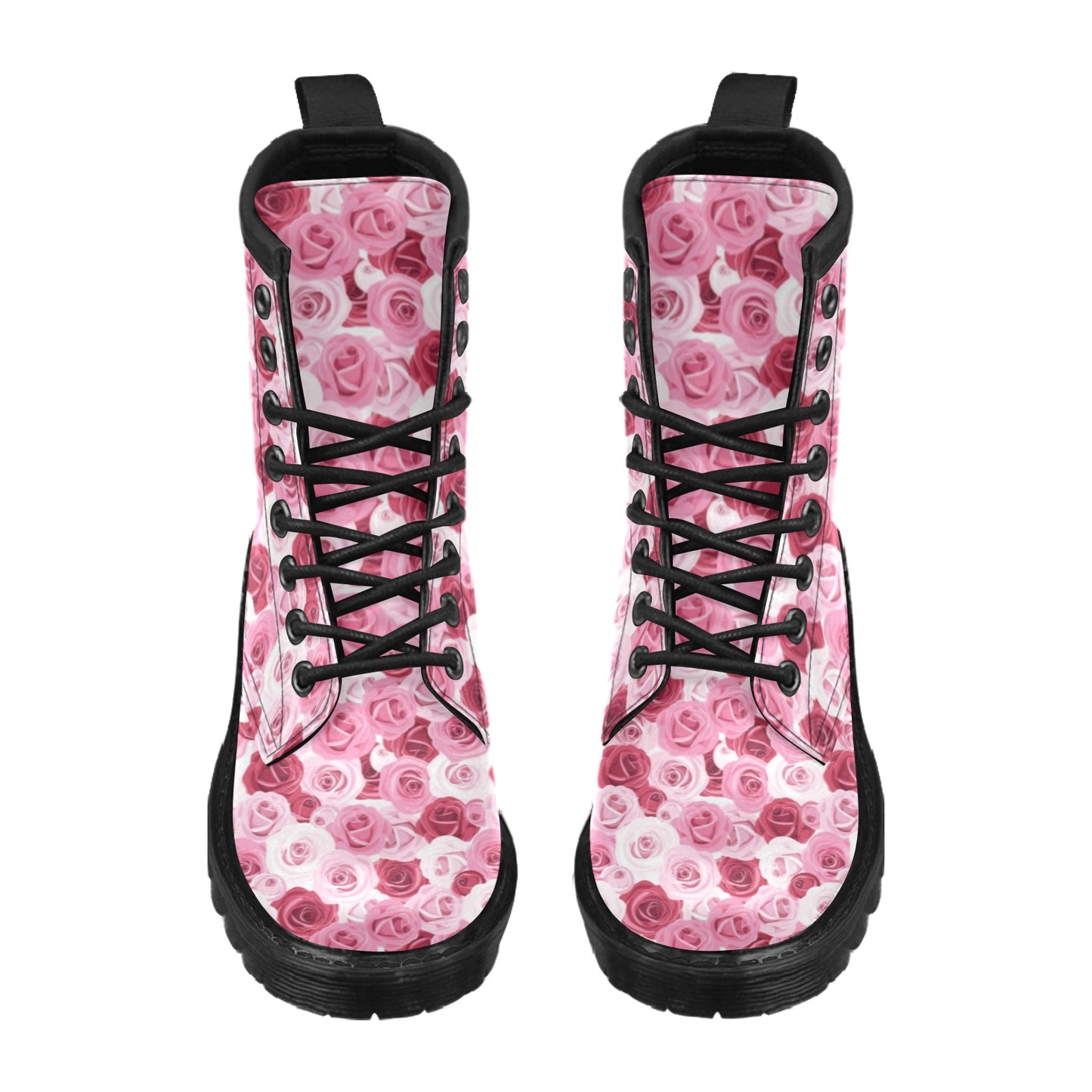 Pink Red Rose Pattern Print Women's Boots