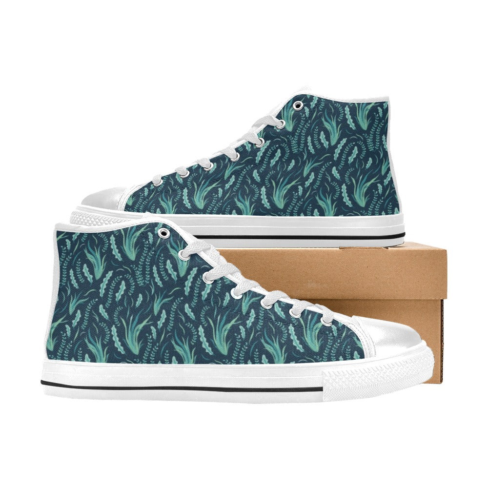 Seaweed Print Design LKS302 High Top Women's White Shoes