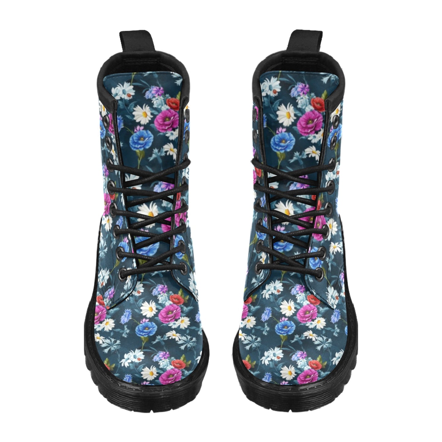 Floral Blue Themed Print Women's Boots