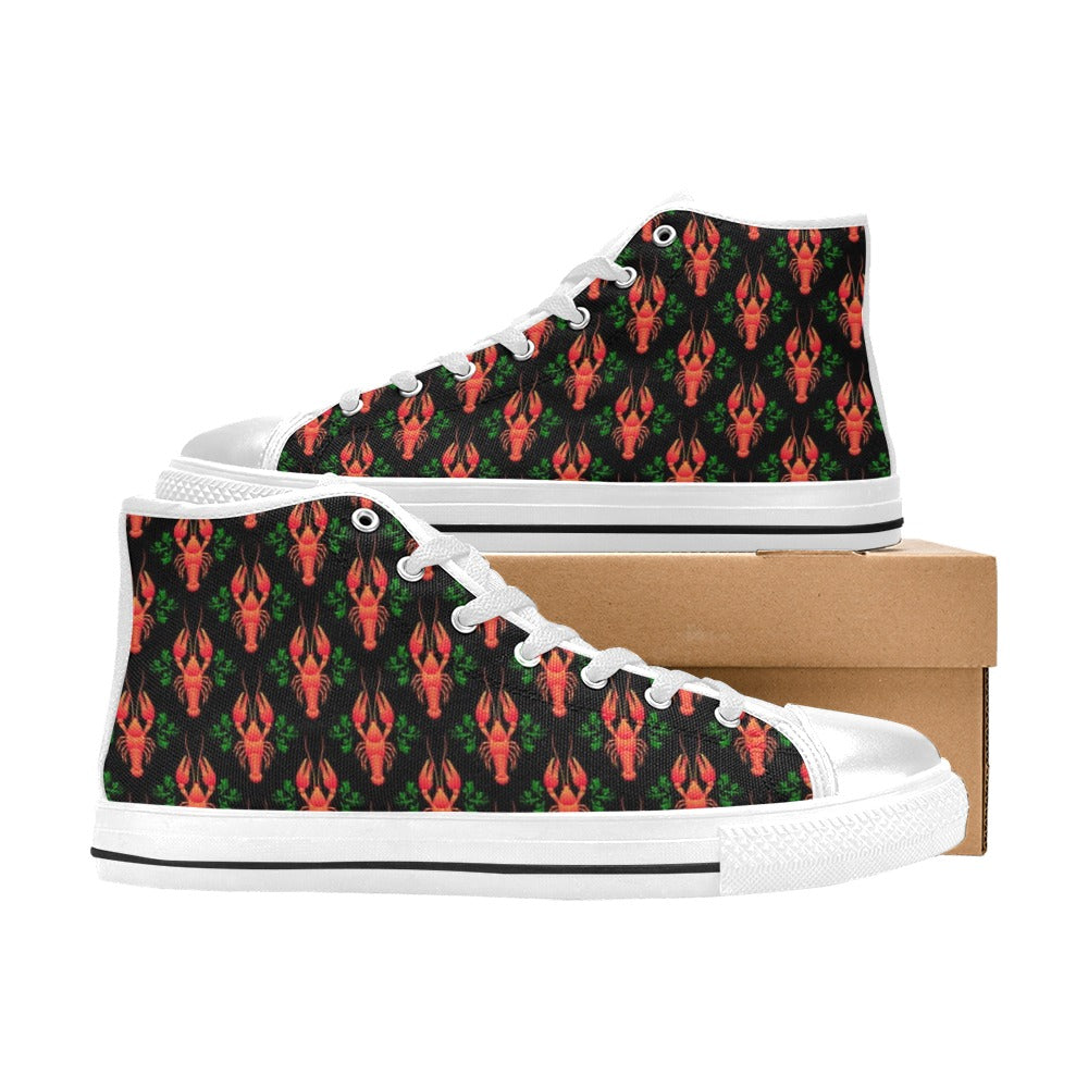 Lobster Print Design LKS403 High Top Women's White Shoes