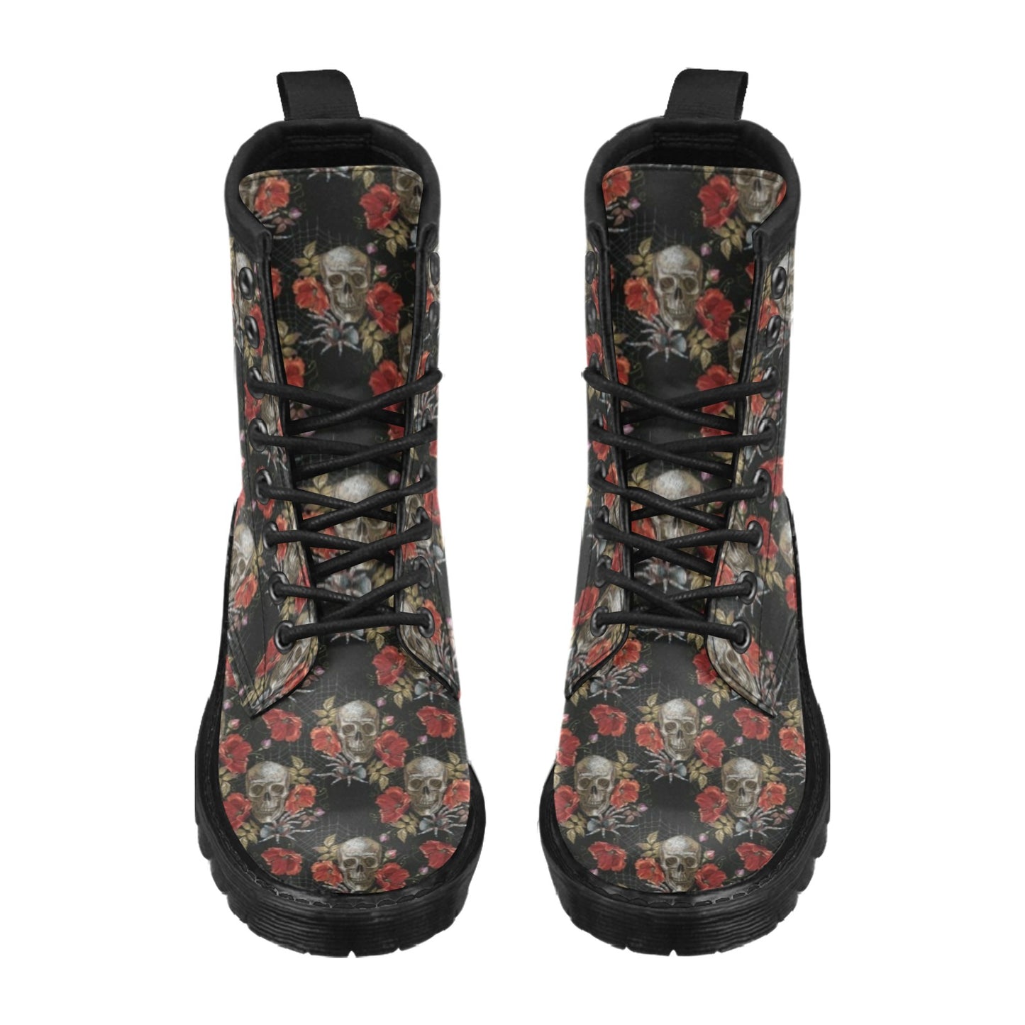 Spider Web Skull Rose Print Design LKS305 Women's Boots