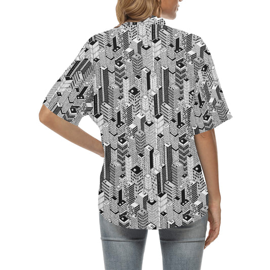 City Pattern Print Design 02 Women's Hawaiian Shirt