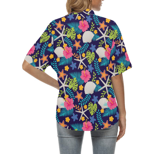 Beach Seashell Floral Theme Women's Hawaiian Shirt