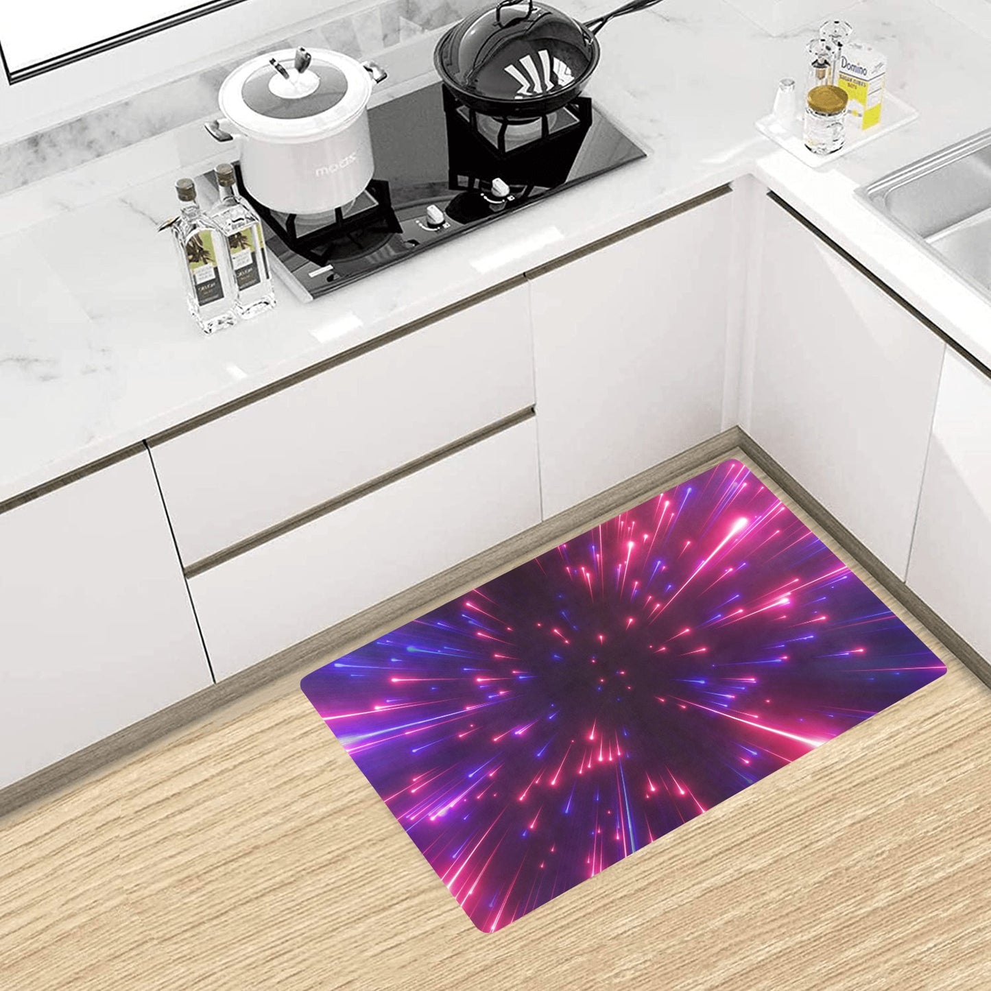 Celestial Purple Blue Neon Speed Light Kitchen Mat