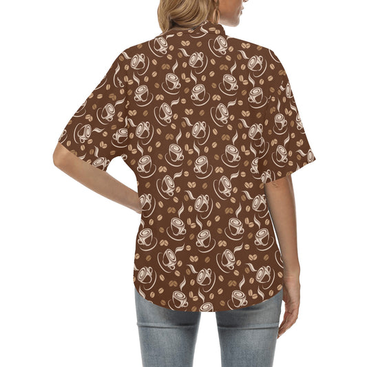 Coffee Pattern Print Design 03 Women's Hawaiian Shirt