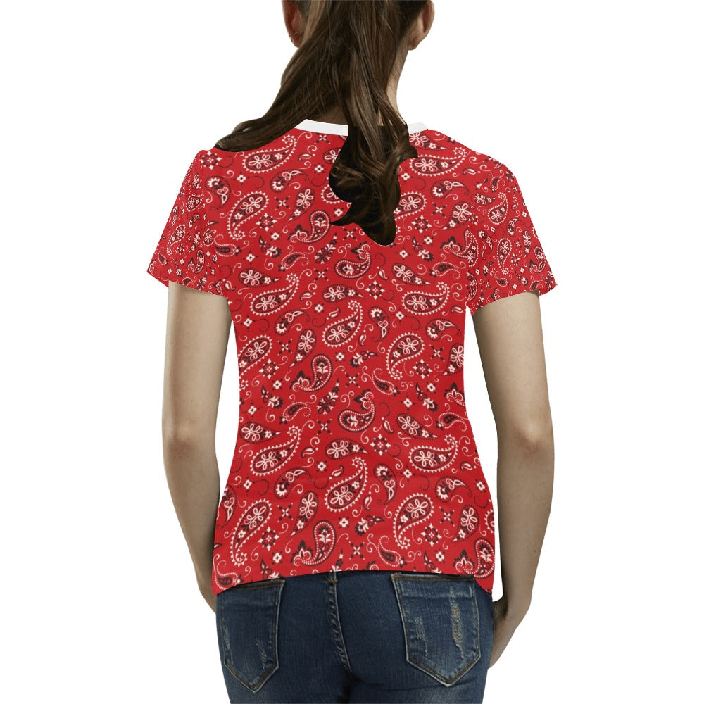 Bandana Paisley Red Print Design LKS3011 Women's T-shirt