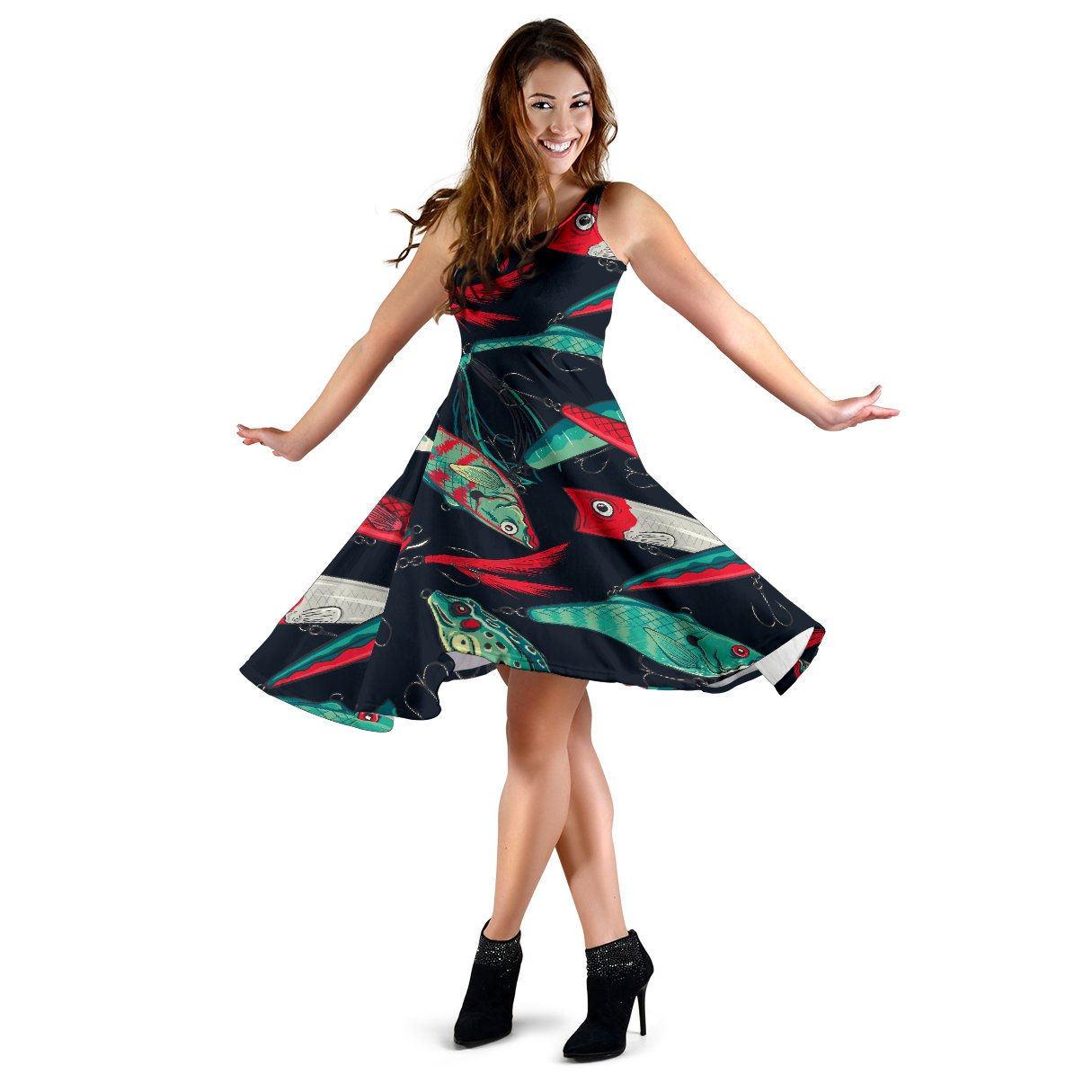 Fishing Bait Pattern Sleeveless Mini Dress