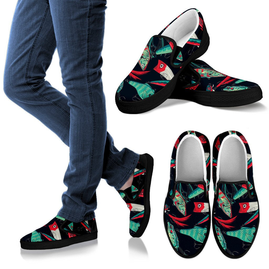 Fishing Bait Pattern Women Slip On Shoes
