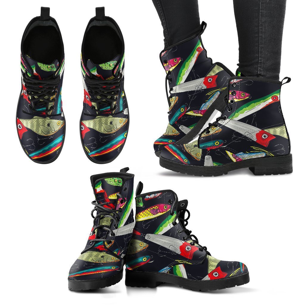 Fishing Bait Print Women Leather Boots
