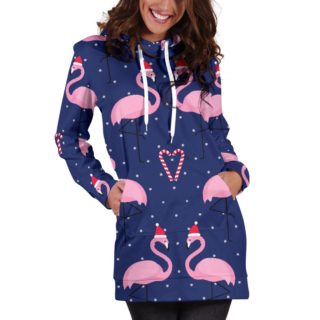 Flamingo Christmas Women Hoodie Dress