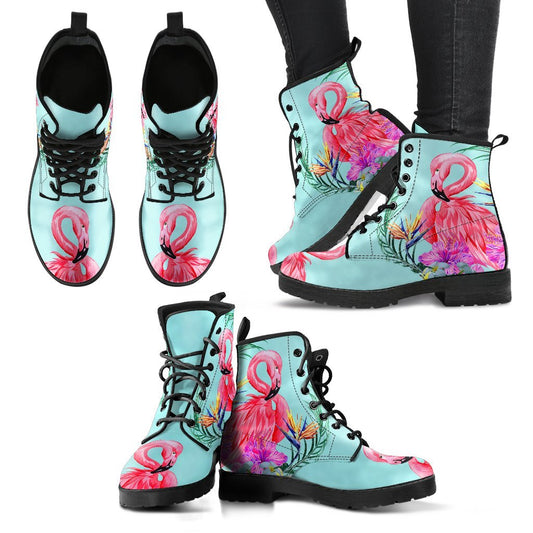 Flamingo Tropical Hibiscus Pattern Women & Men Leather Boots