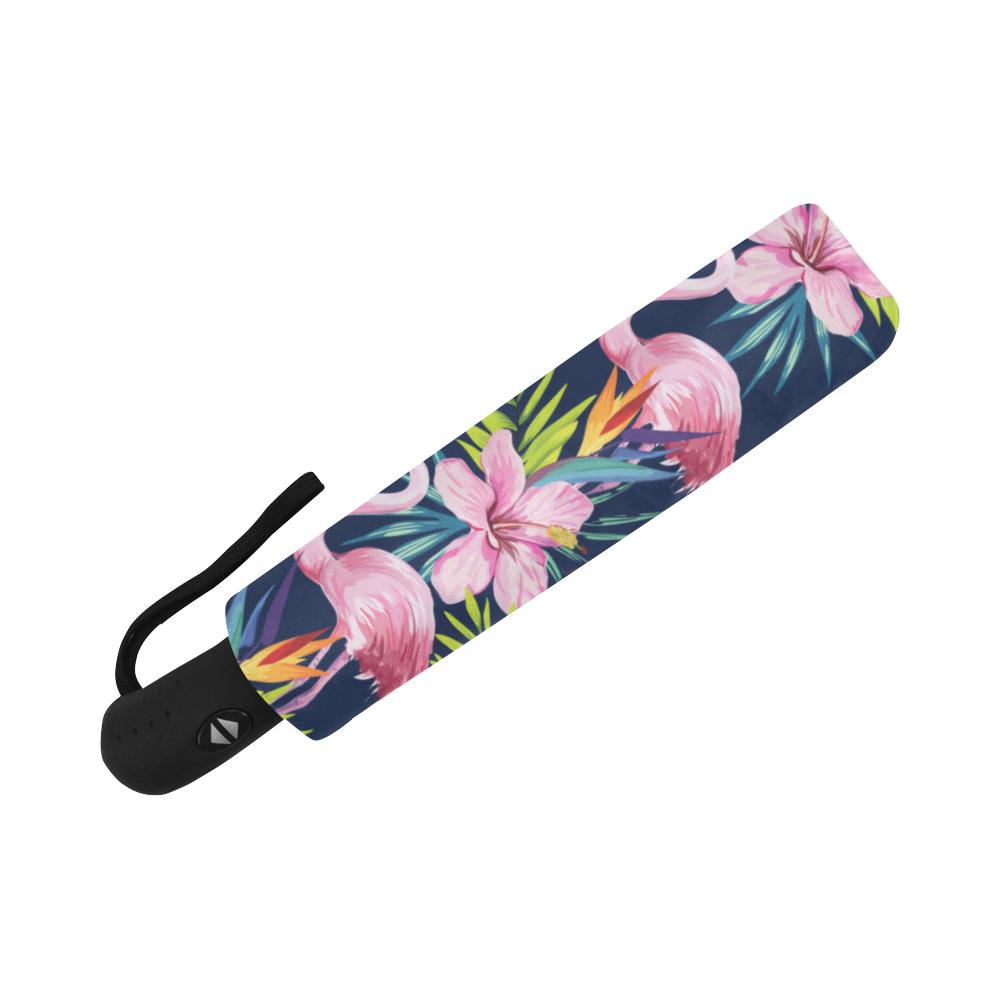 Flamingo Hibiscus Print Automatic Foldable Umbrella