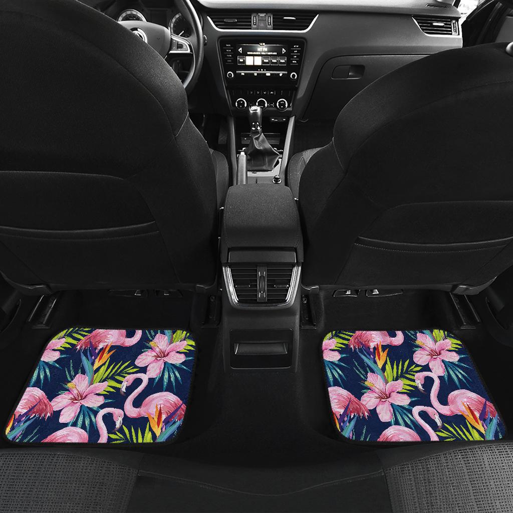 Flamingo Hibiscus Print Front and Back Car Floor Mats