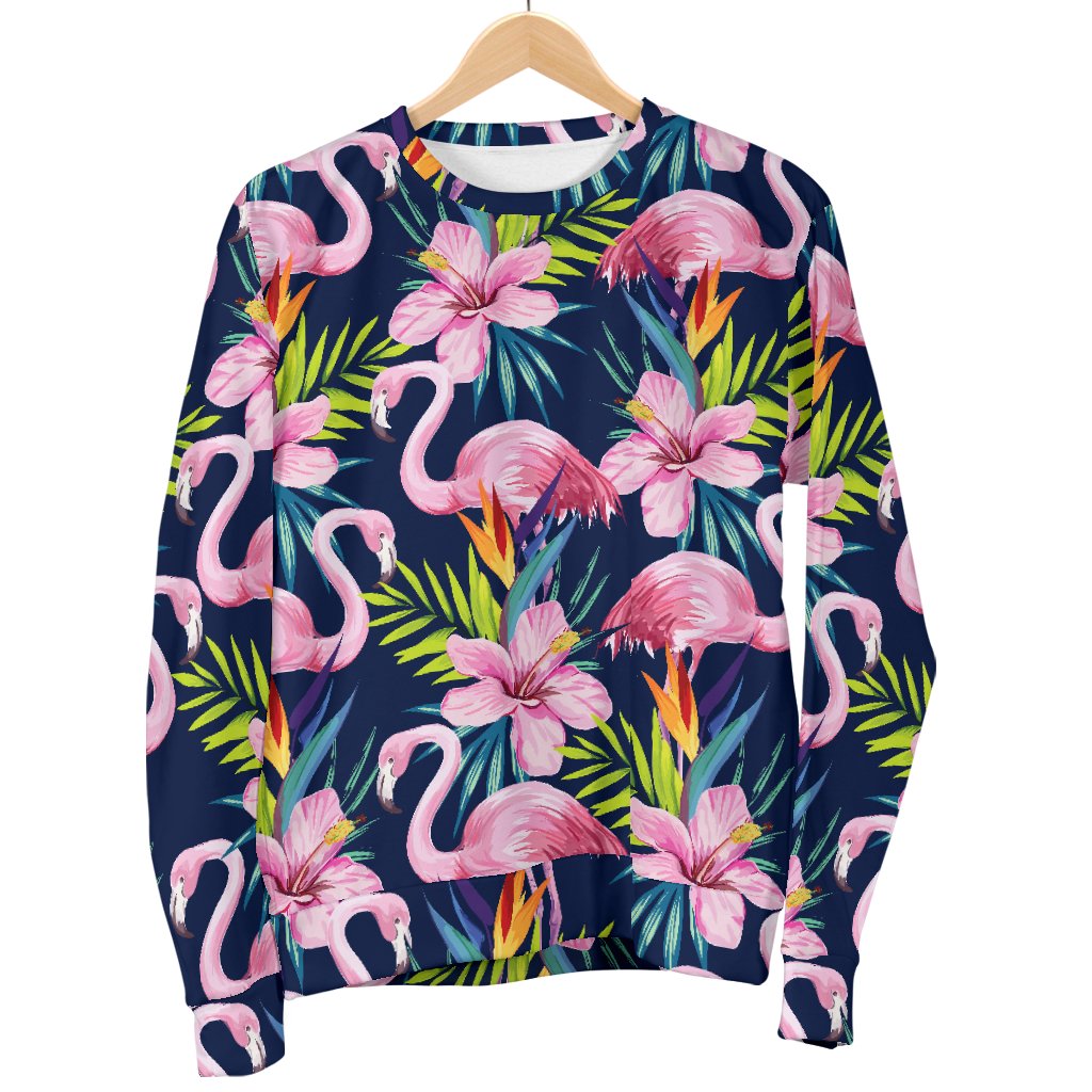 Flamingo Hibiscus Print Men Crewneck Sweatshirt