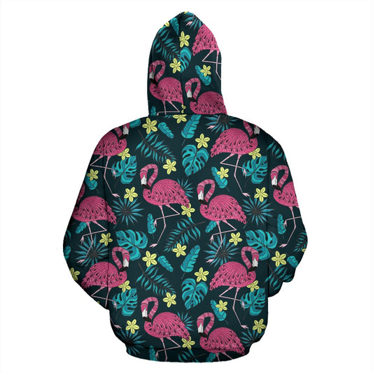 Flamingo Print Pattern All Over Zip Up Hoodie