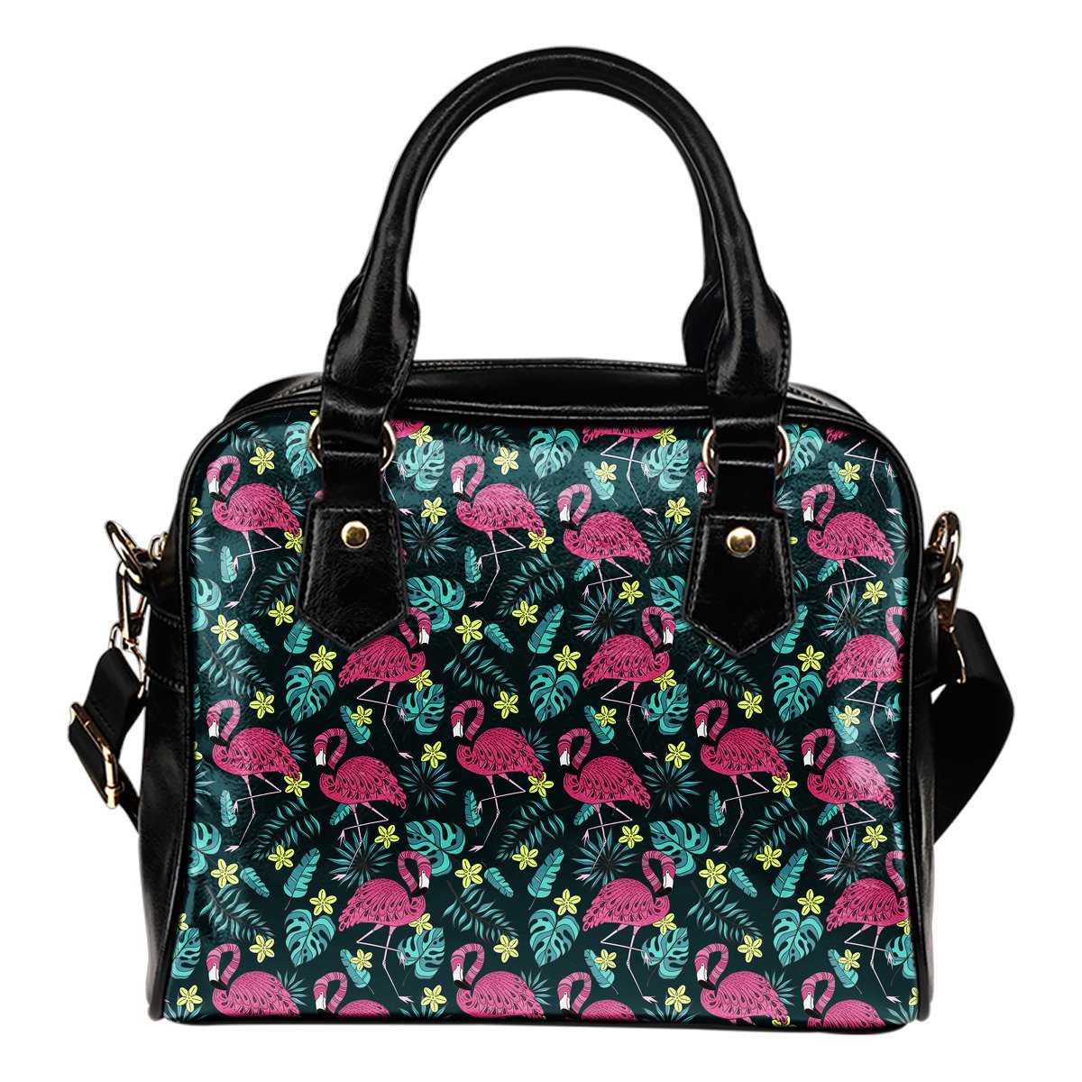 Flamingo Print Pattern Leather Shoulder Handbag