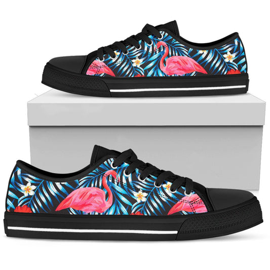 Flamingo Red Hibiscus Men Low Top Canvas Shoes