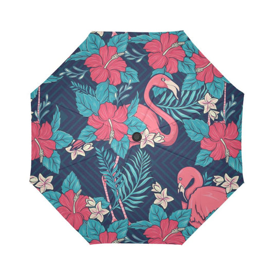 Flamingo Red Hibiscus Pattern Automatic Foldable Umbrella