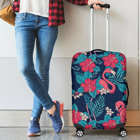 Flamingo Red Hibiscus Pattern Luggage Cover Protector