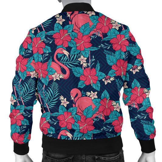 Flamingo Red Hibiscus Pattern Men Casual Bomber Jacket