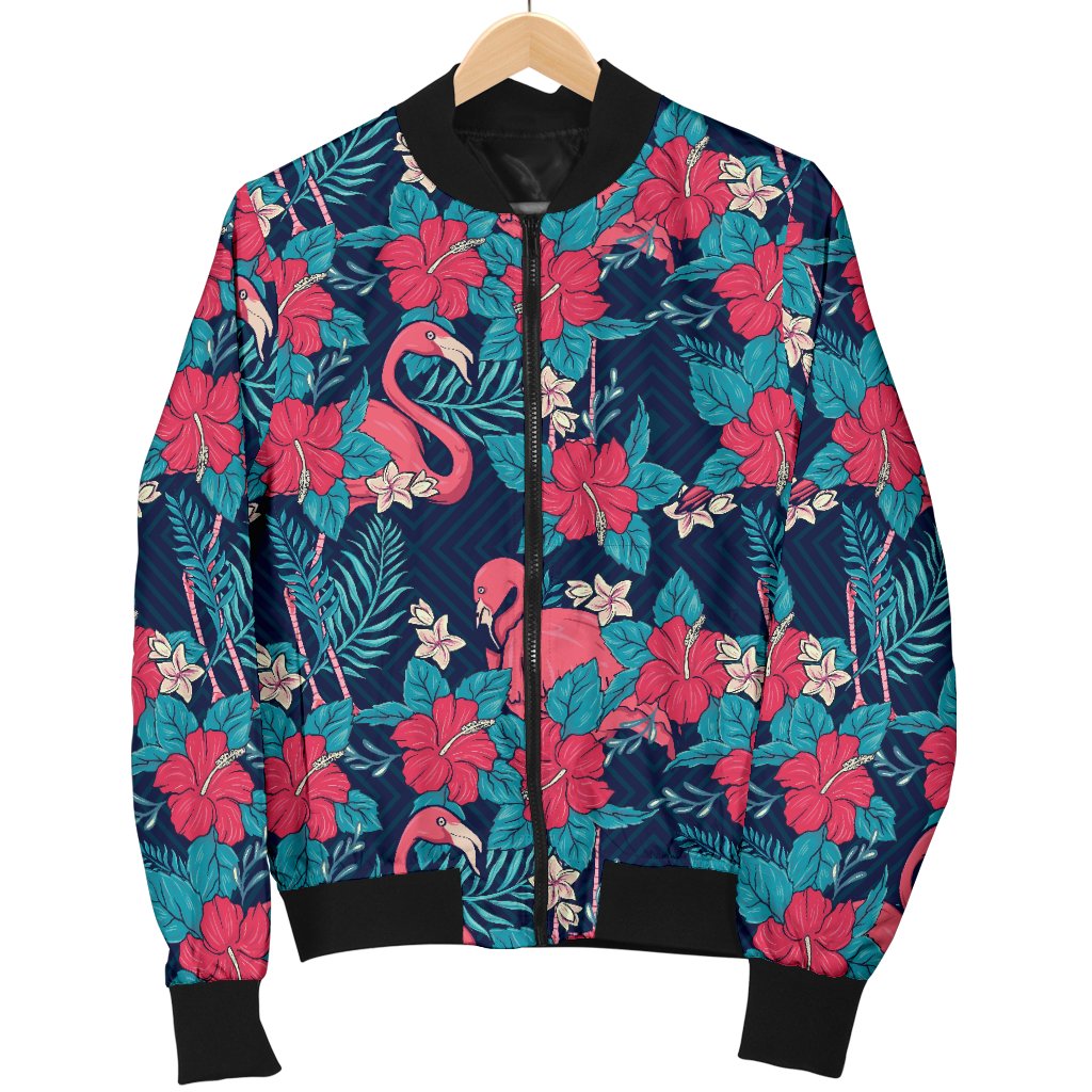 Flamingo Red Hibiscus Pattern Men Casual Bomber Jacket