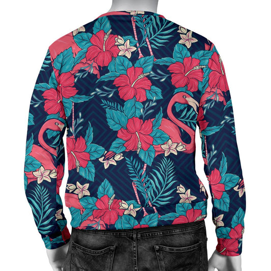 Flamingo Red Hibiscus Pattern Men Crewneck Sweatshirt