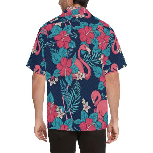 Flamingo Red Hibiscus Pattern Men Hawaiian Shirt