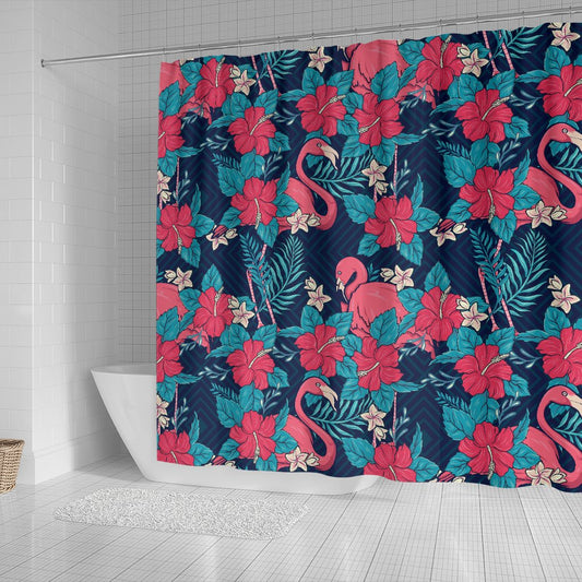 Flamingo Red Hibiscus Pattern Shower Curtain