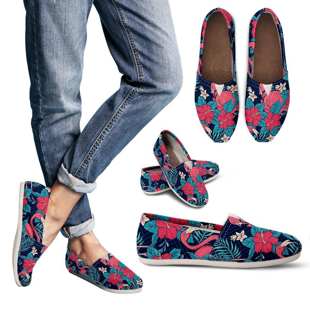 Flamingo Red Hibiscus Pattern Women Casual Shoes-JorJune.com