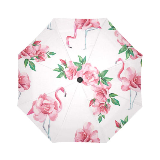 Flamingo Rose Pattern Automatic Foldable Umbrella