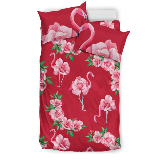Flamingo Rose Pattern Duvet Cover Bedding Set