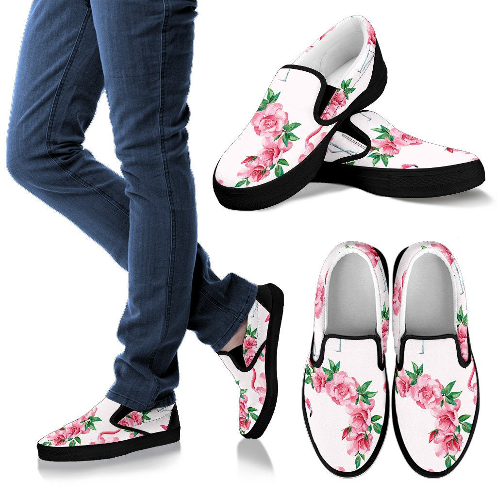 Flamingo Rose Pattern Women Slip On Shoes