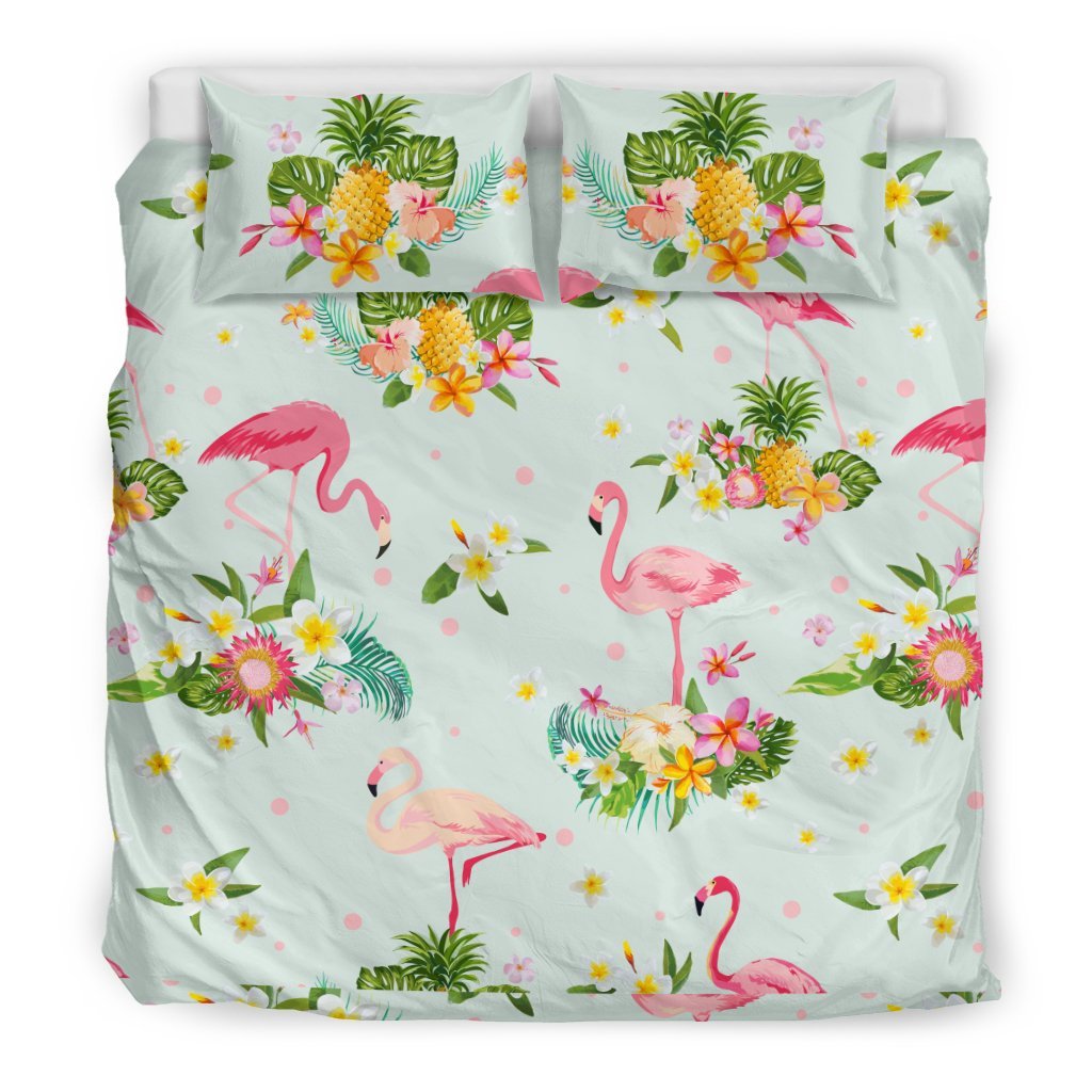 Flamingo Tropical Flower Pattern Duvet Cover Bedding Set