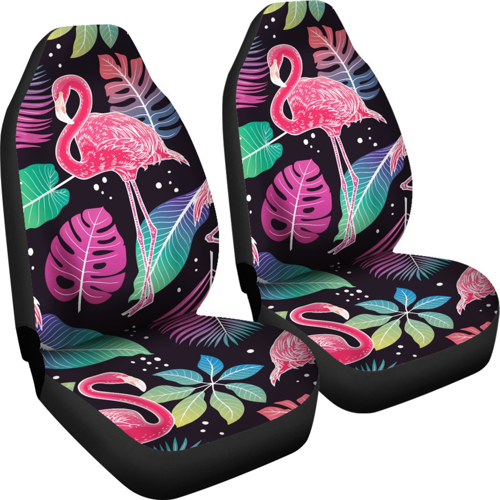 Flamingo Tropical leaves Neon Print Universal Fit Car Seat Covers