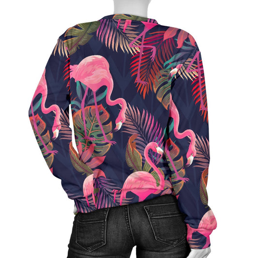 Flamingo Tropical Pattern Women Crewneck Sweatshirt