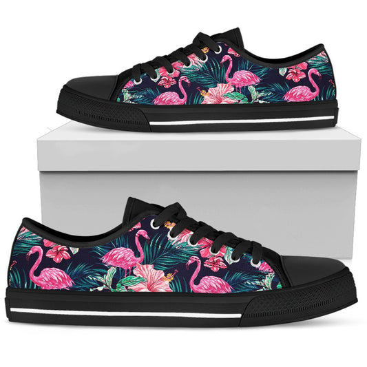 Flamingo Tropical Pink Hibiscus Women Low Top Canvas Shoes