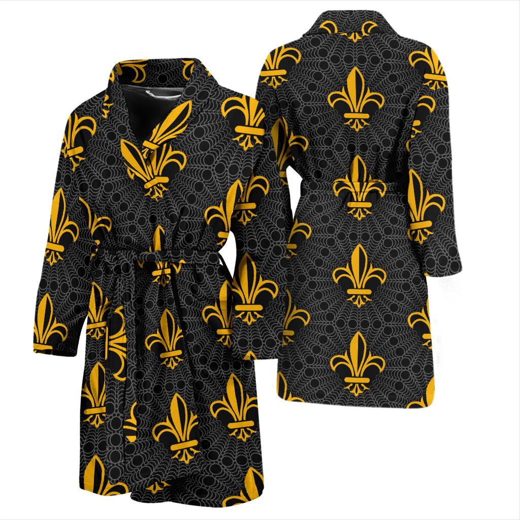 Fleur De Lis Gold Pattern Print Design 01 Men Bathrobe-JORJUNE.COM