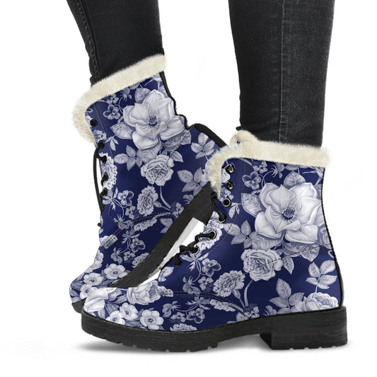 Floral Infrared Pattern Faux Fur Leather Boots