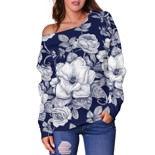 Floral Infrared Pattern Off Shoulder Sweatshirt