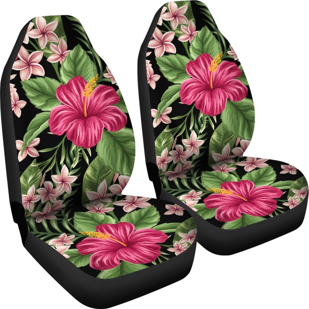 Floral Red Hibiscus Plumeria Hawaiian flower Universal Fit Car Seat Covers