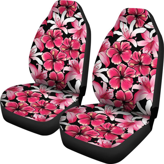 Flower Hawaiian Pink Red Hibiscus Print Universal Fit Car Seat Covers