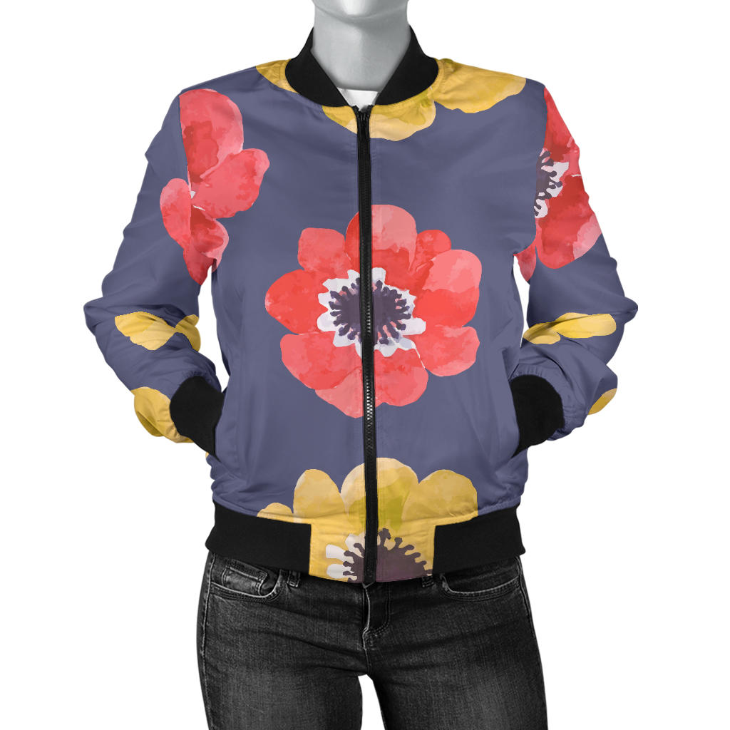 Anemone Pattern Print Design AM010 Women Bomber Jacket