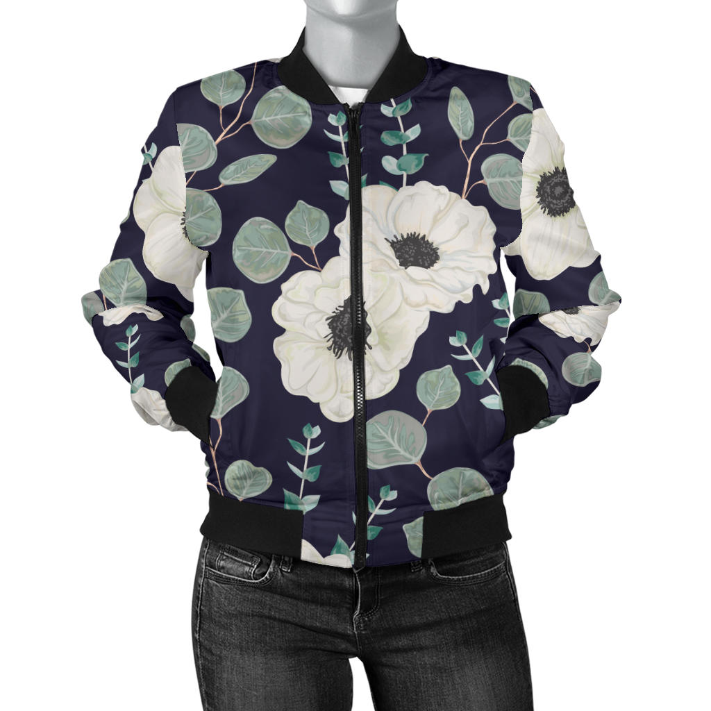 Anemone Pattern Print Design AM01 Women Bomber Jacket