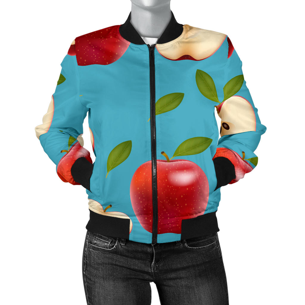 Apple Pattern Print Design AP012 Women Bomber Jacket