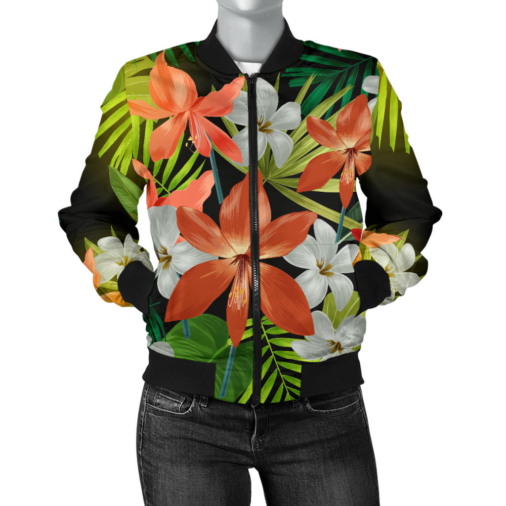 Amaryllis Pattern Print Design AL07 Women Bomber Jacket